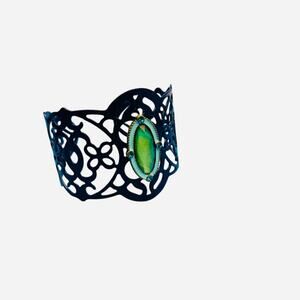 Intricate Navy Blue and Green Cuff Bracelet